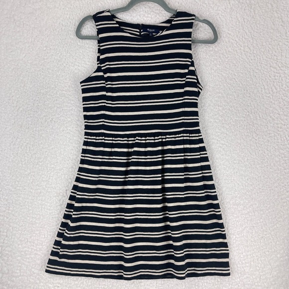 Madewell Dresses & Skirts - Madewell Black Tan Striped Skater Dress Womens‎ Sleeveless Pockets Size Small